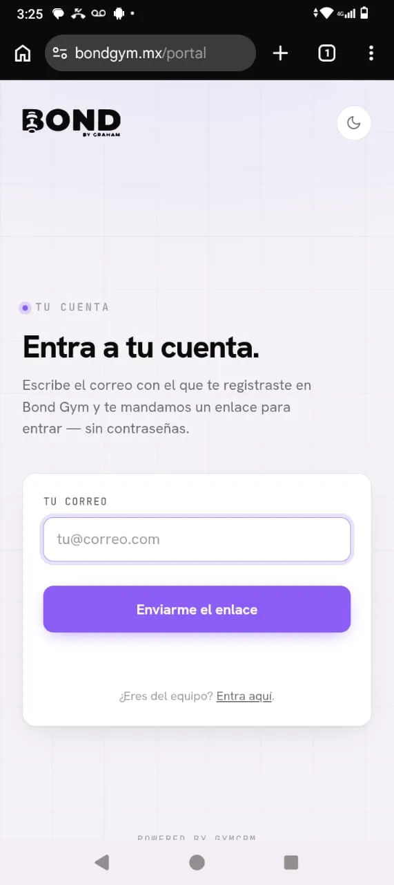 Chrome abierto en el sitio del gimnasio