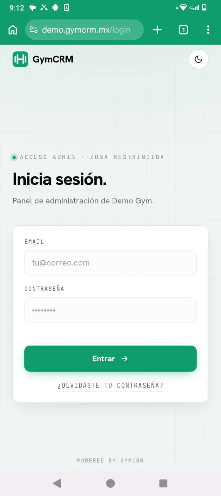 Chrome abierto en el sitio del gimnasio
