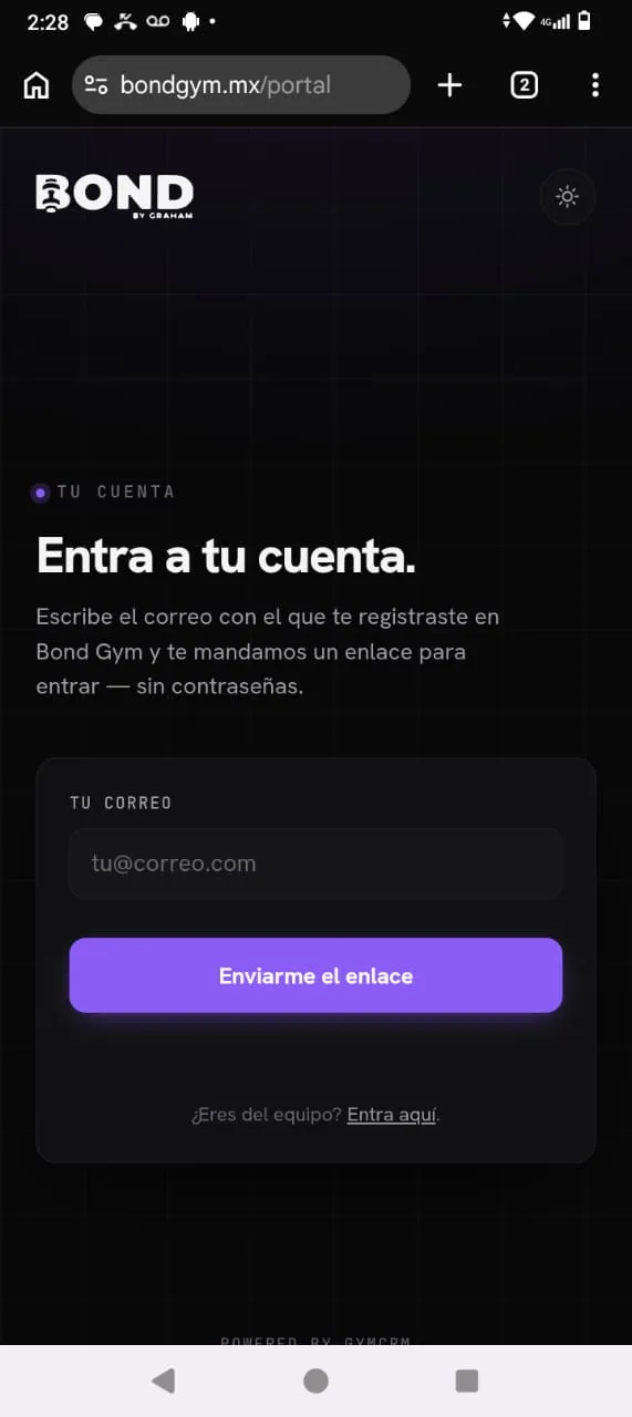 Chrome abierto en el sitio del gimnasio