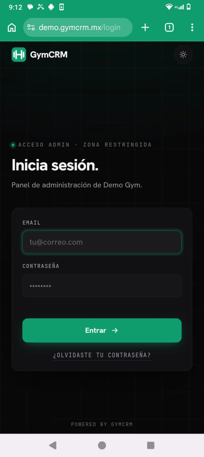 Chrome abierto en el sitio del gimnasio