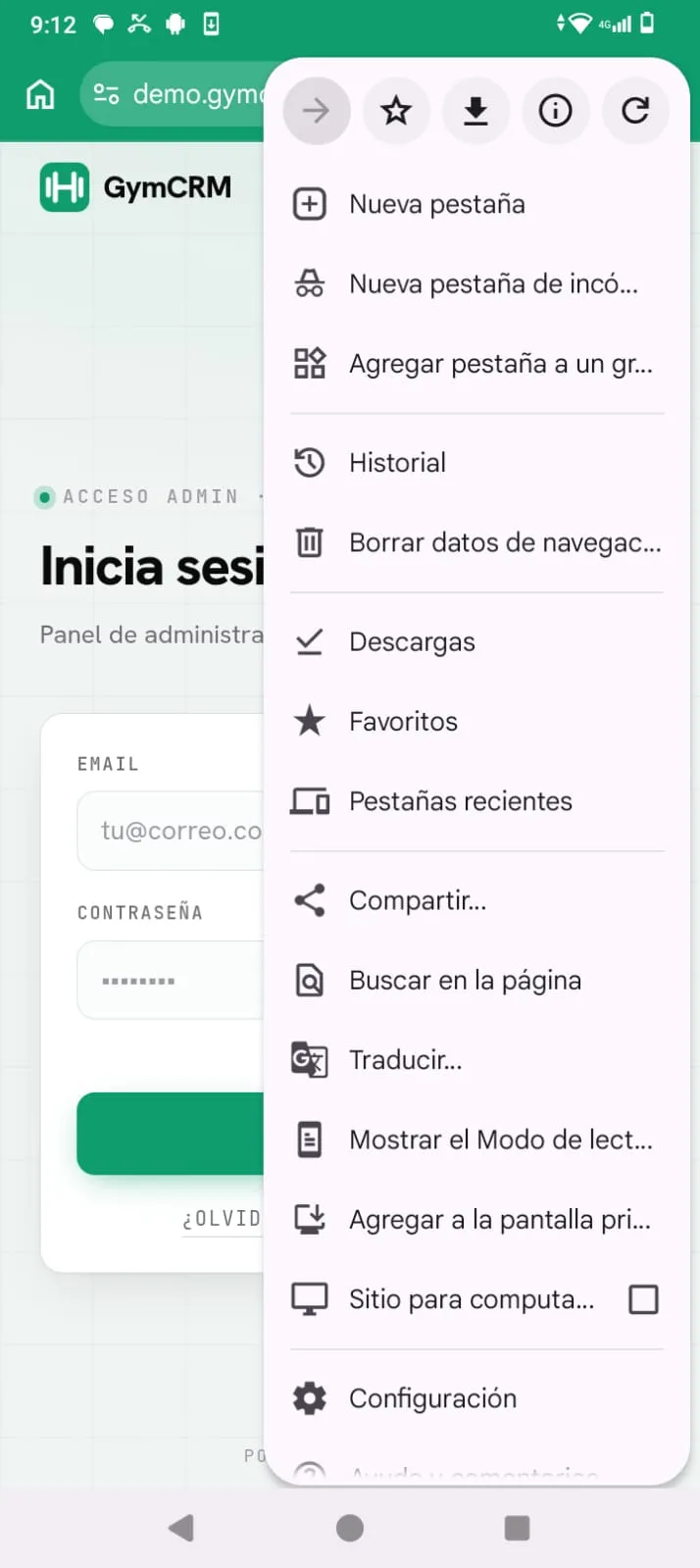 Menú de los tres puntos de Chrome abierto