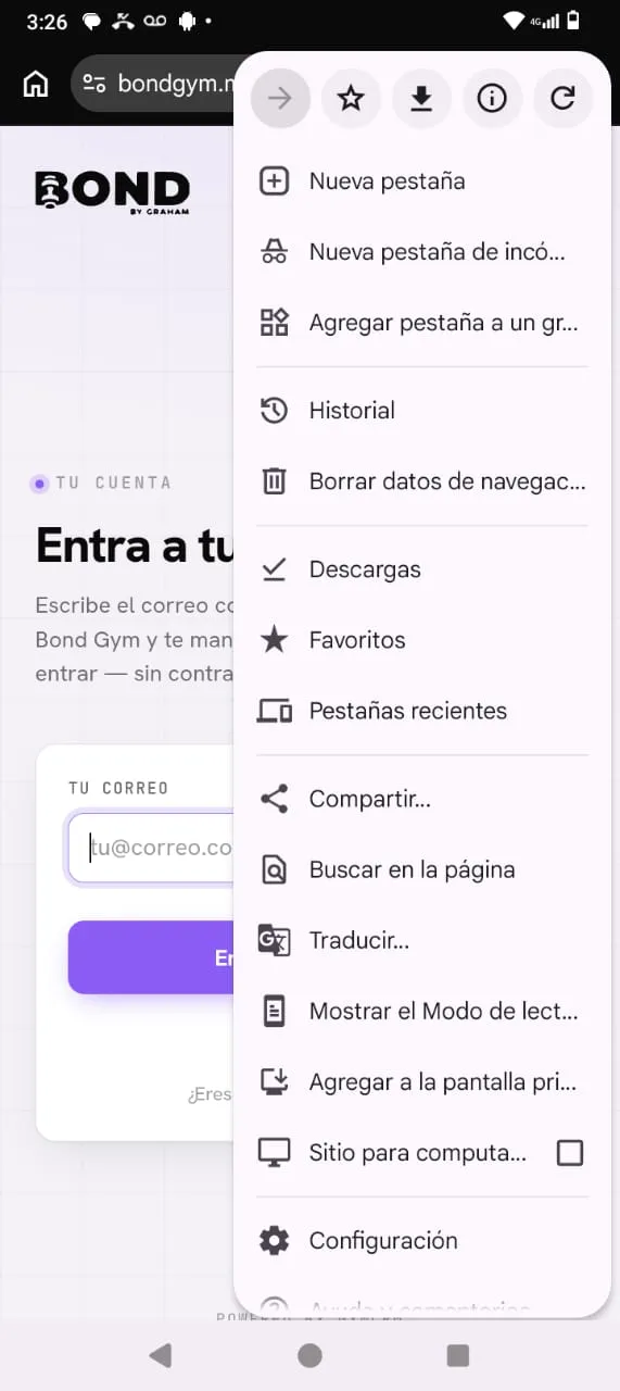 Menú de los tres puntos de Chrome abierto
