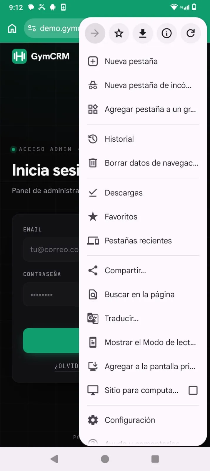Menú de los tres puntos de Chrome abierto