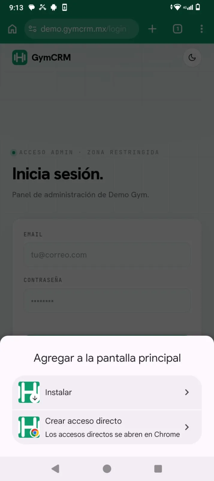 Opción Instalar app dentro del menú de Chrome