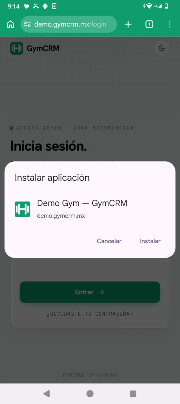 Diálogo «Instalar aplicación» con el botón Instalar