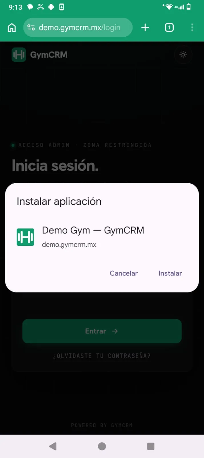Diálogo «Instalar aplicación» con el botón Instalar