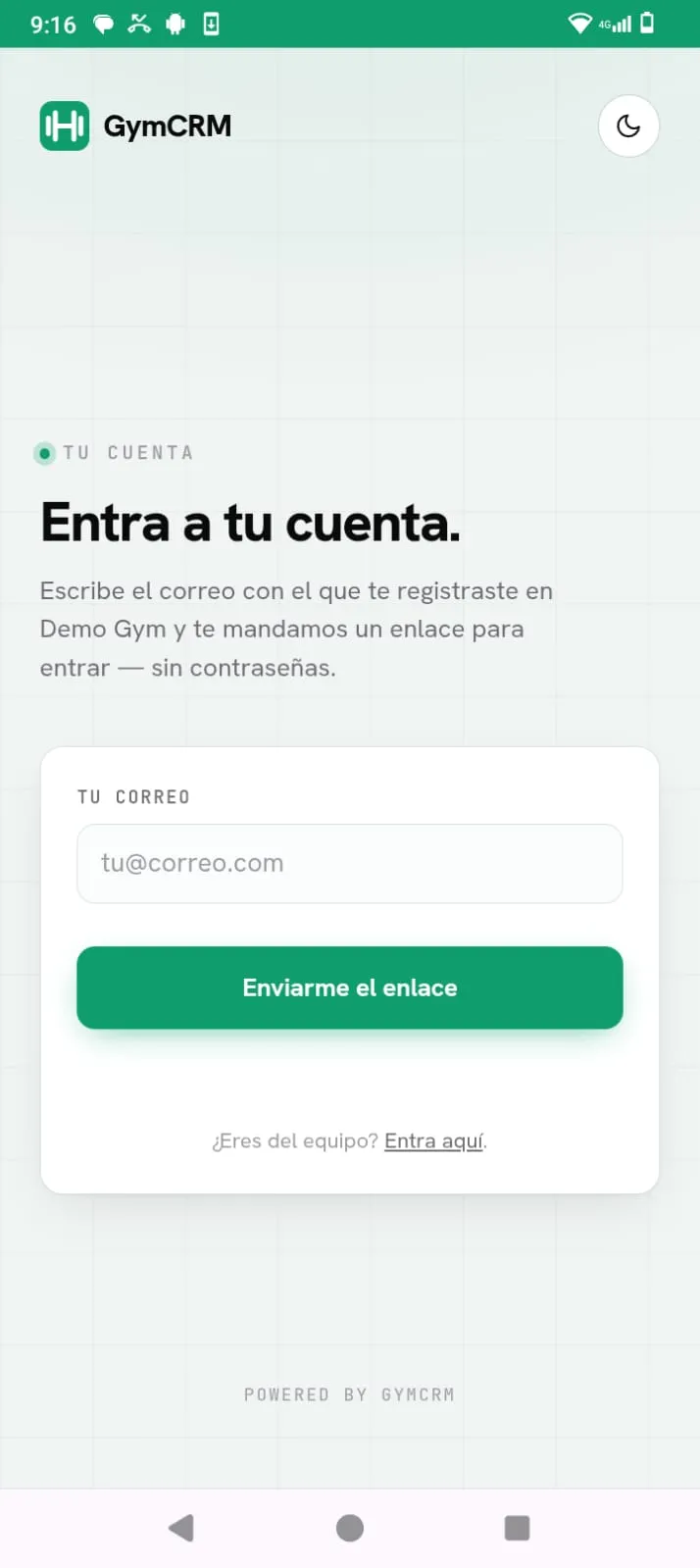 La app abierta a pantalla completa en Android