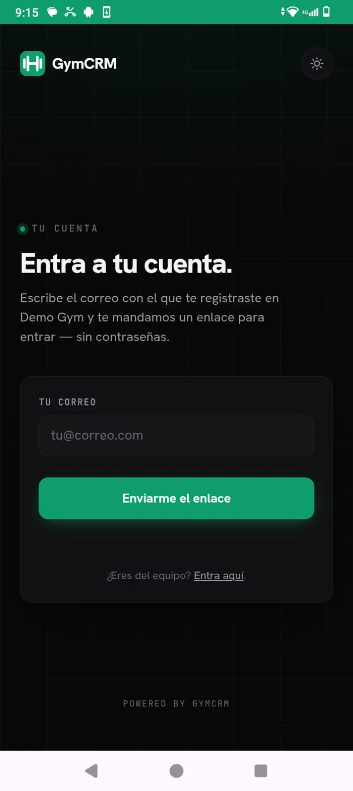 La app abierta a pantalla completa en Android