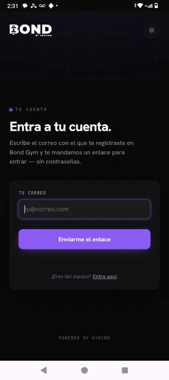 La app abierta a pantalla completa en Android