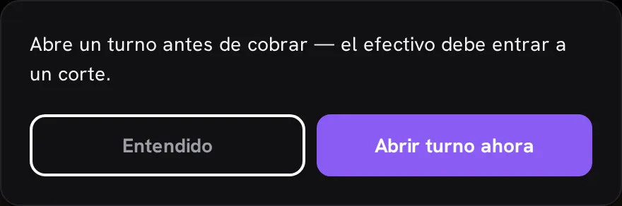 Aviso: abre un turno antes de cobrar