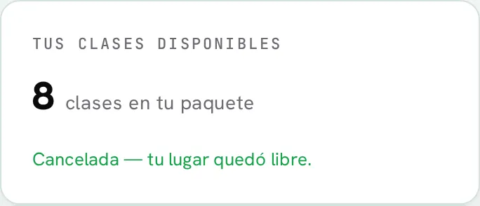 Confirmación de cancelación: tu lugar quedó libre