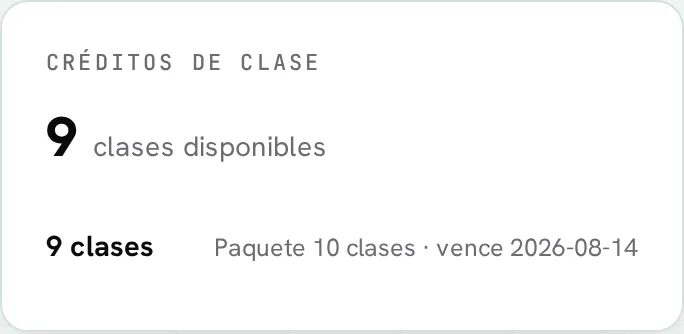 Desglose de créditos de clase por paquete, con su vencimiento
