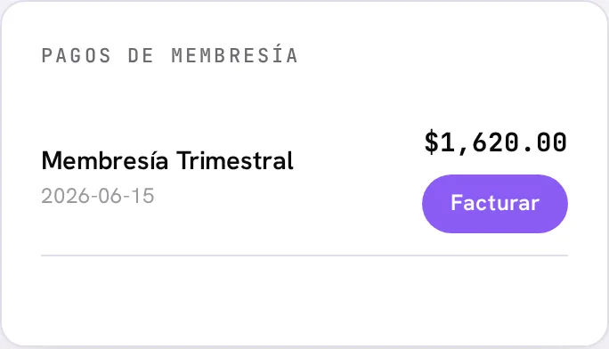 Pagos de membresía disponibles para facturar a tu nombre en el portal