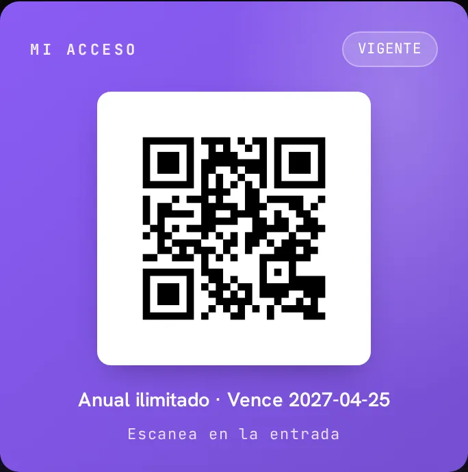 La credencial 'Mi acceso' del portal del socio: el QR de entrada, vigente con su membresía