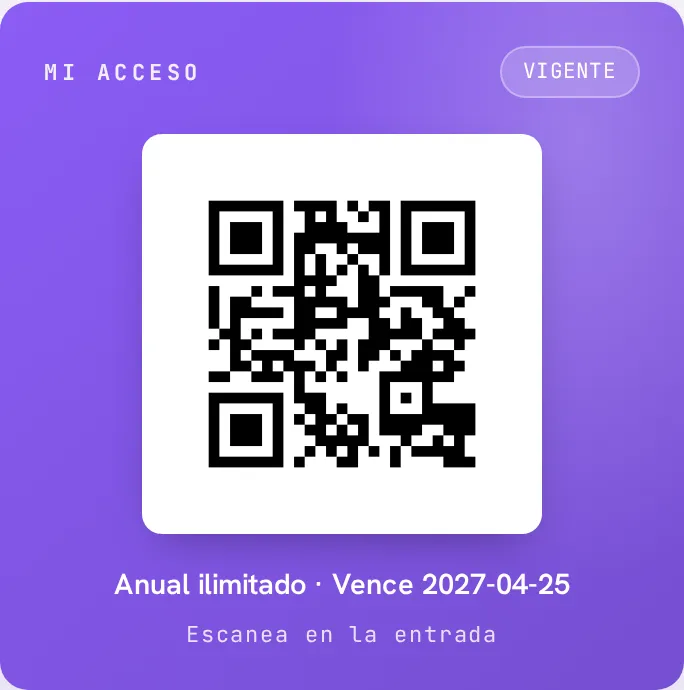 La credencial 'Mi acceso' del portal del socio: el QR de entrada, vigente con su membresía